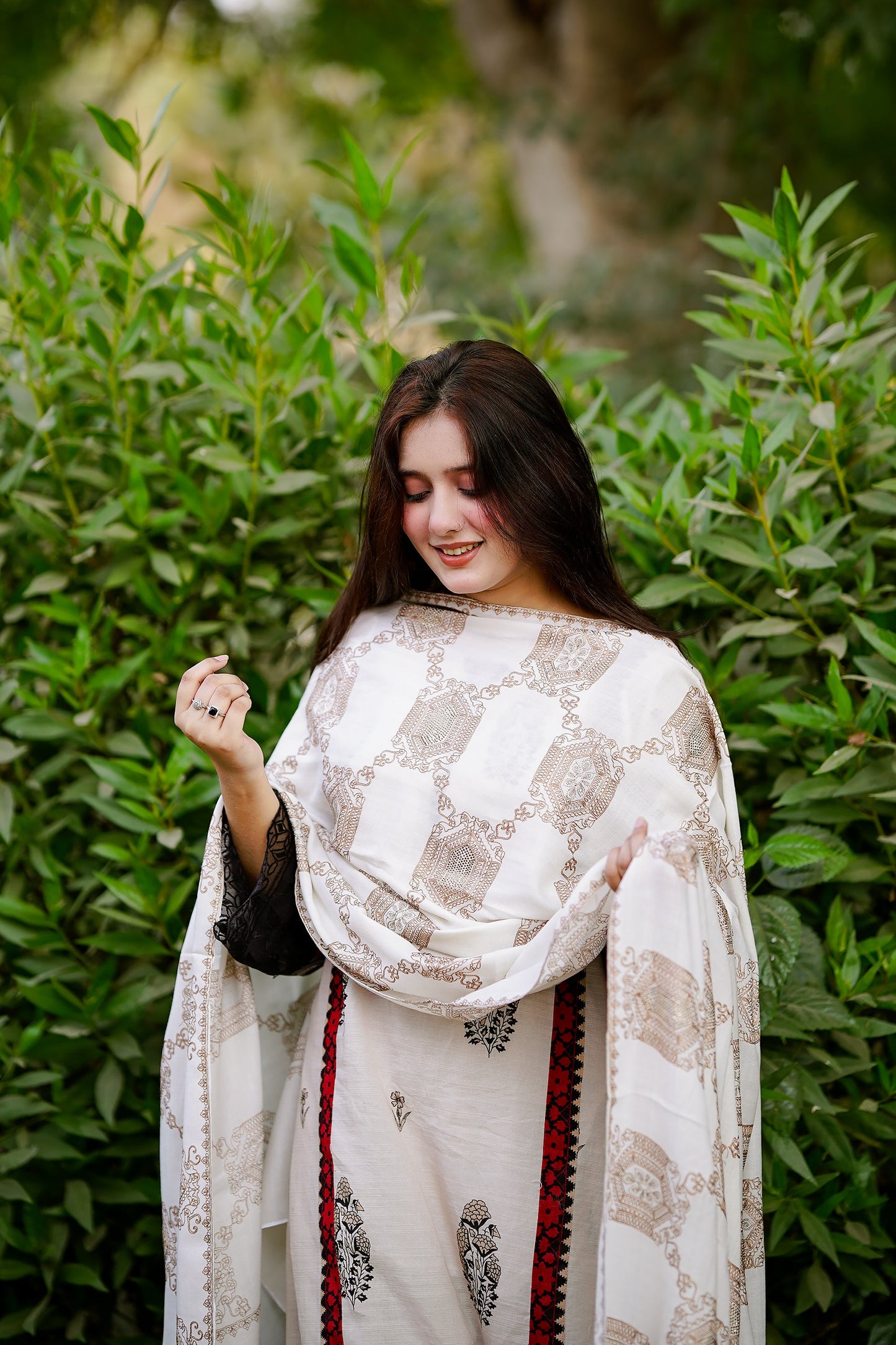 Beige Embellished Cotton Shawl