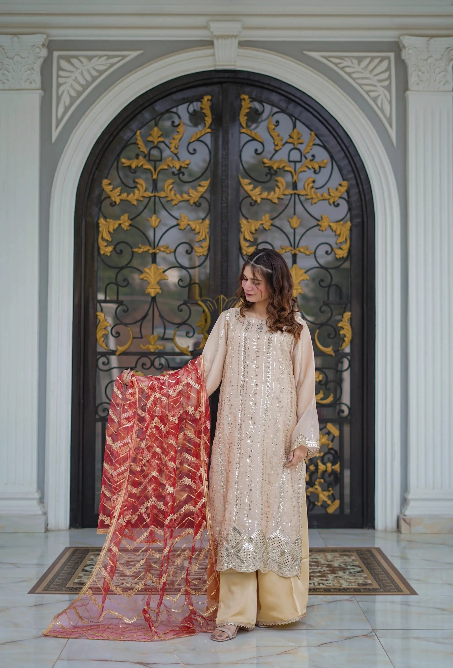 Mehré Golden Satin 3 Piece Suit