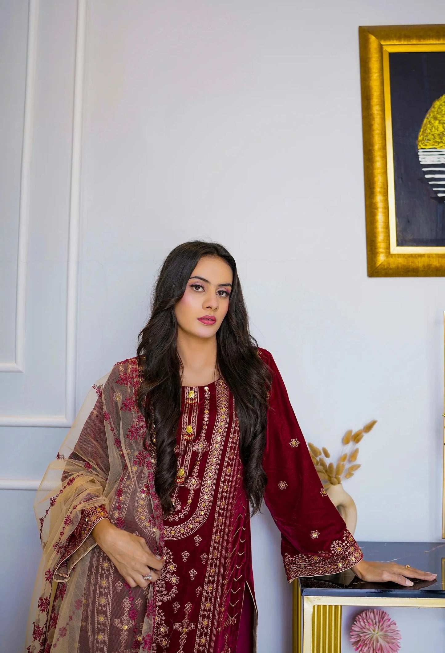 Mehré Crimson Velvet 3 Piece Suit