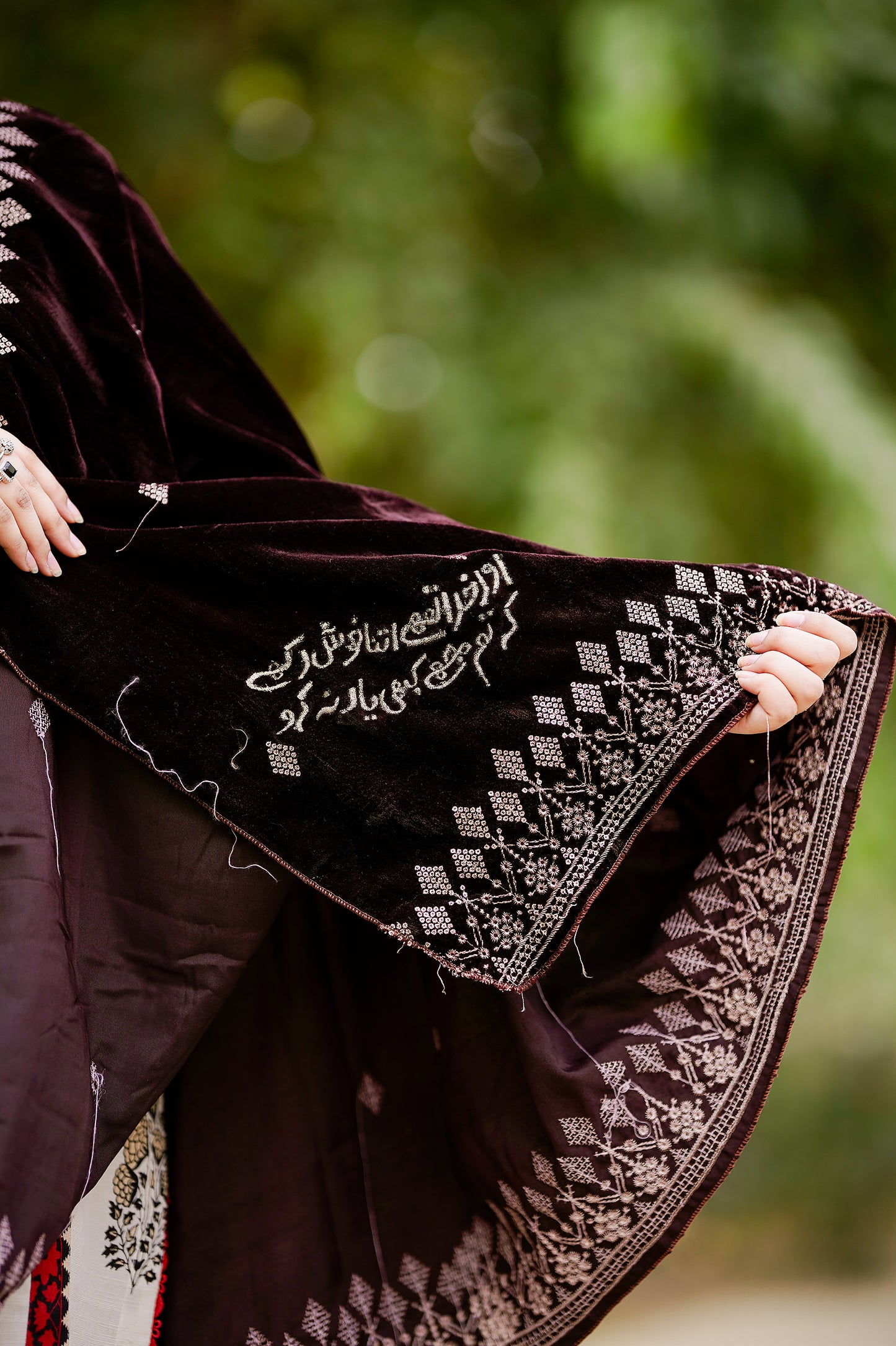 Chocolate Embroidered Velvet Shawl