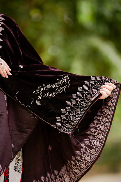 Chocolate Embroidered Velvet Shawl