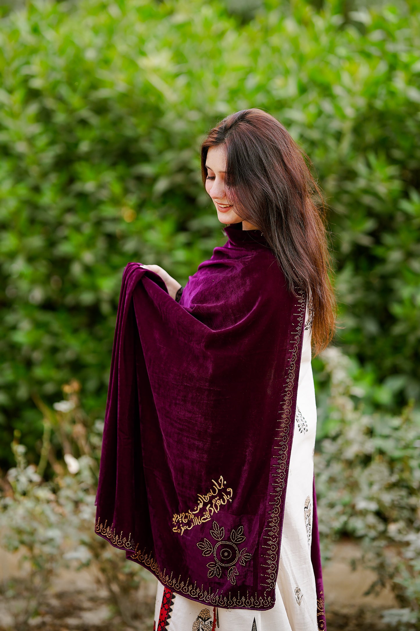 Maroon Embellished Velvet Shawl