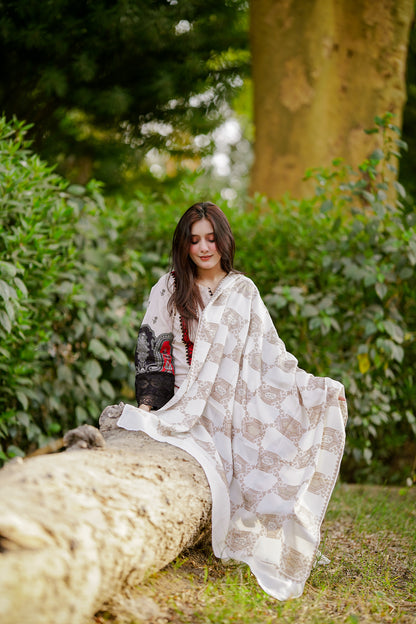 Beige Embellished Cotton Shawl