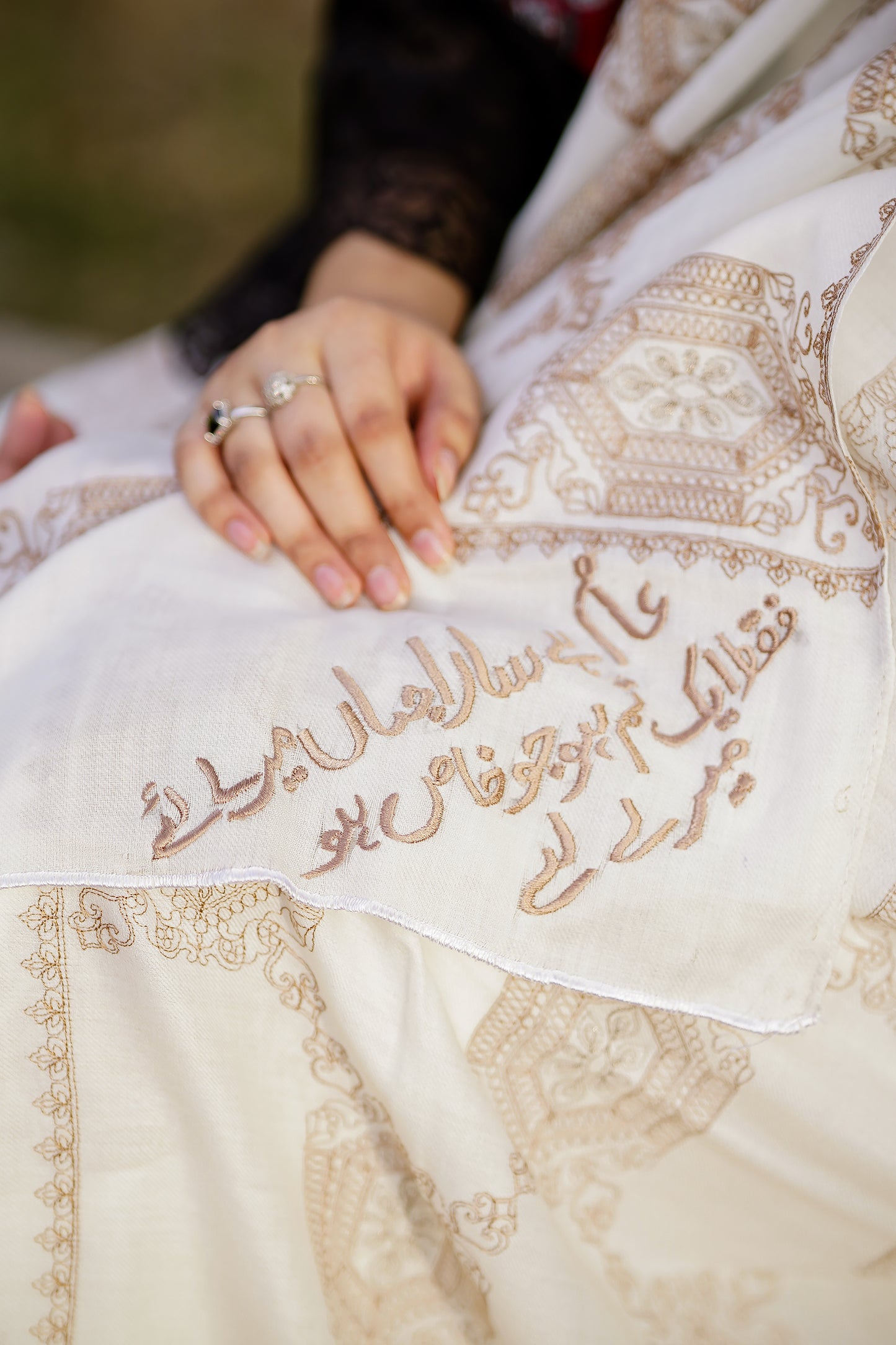 Beige Embellished Cotton Shawl