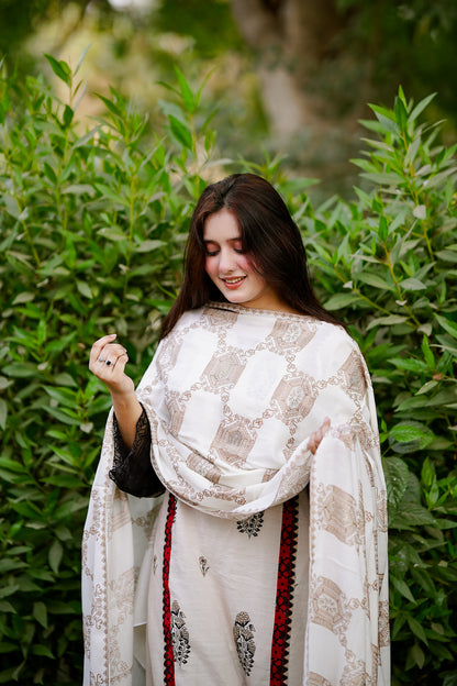 Beige Embellished Cotton Shawl