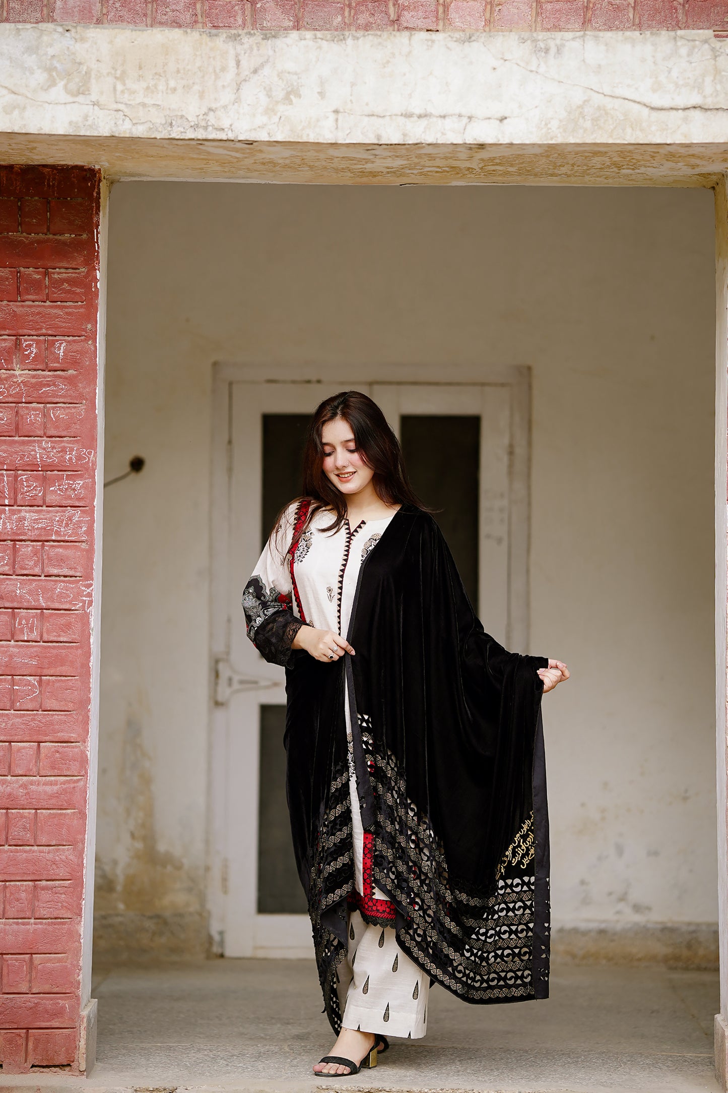 Black Cutwork Velvet Shawl