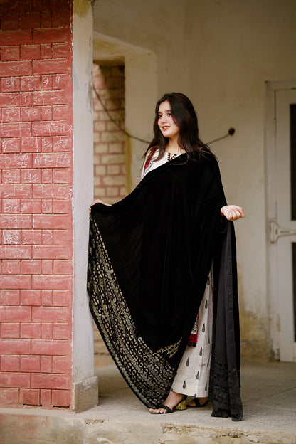 Black Cutwork Velvet Shawl