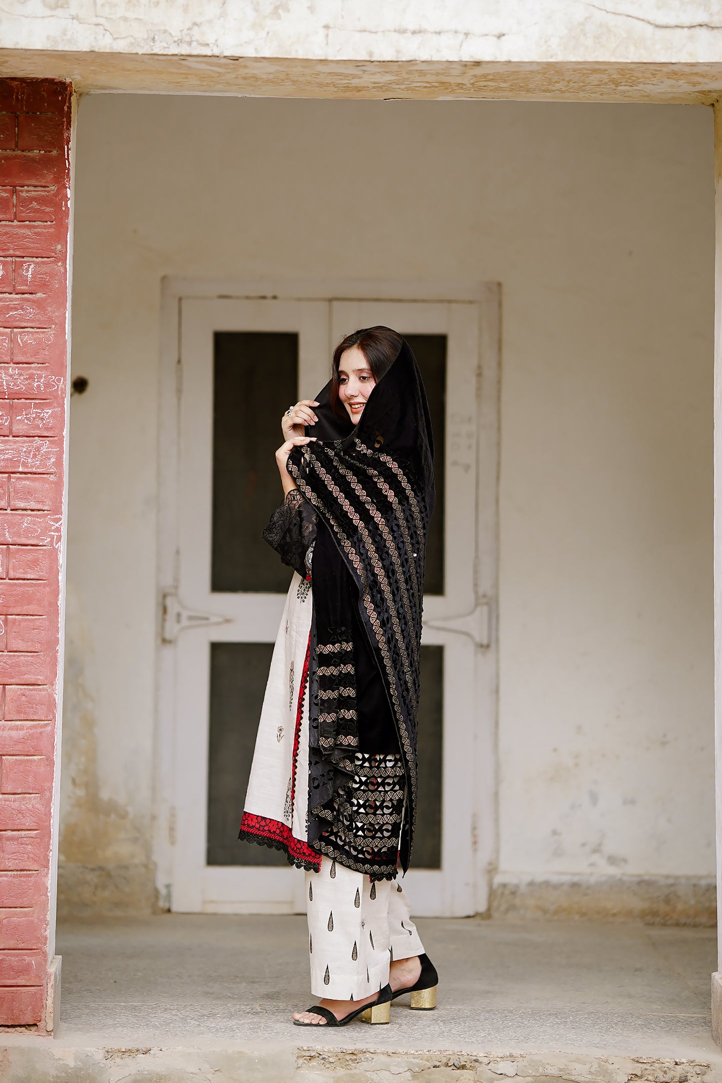 Black Cutwork Velvet Shawl