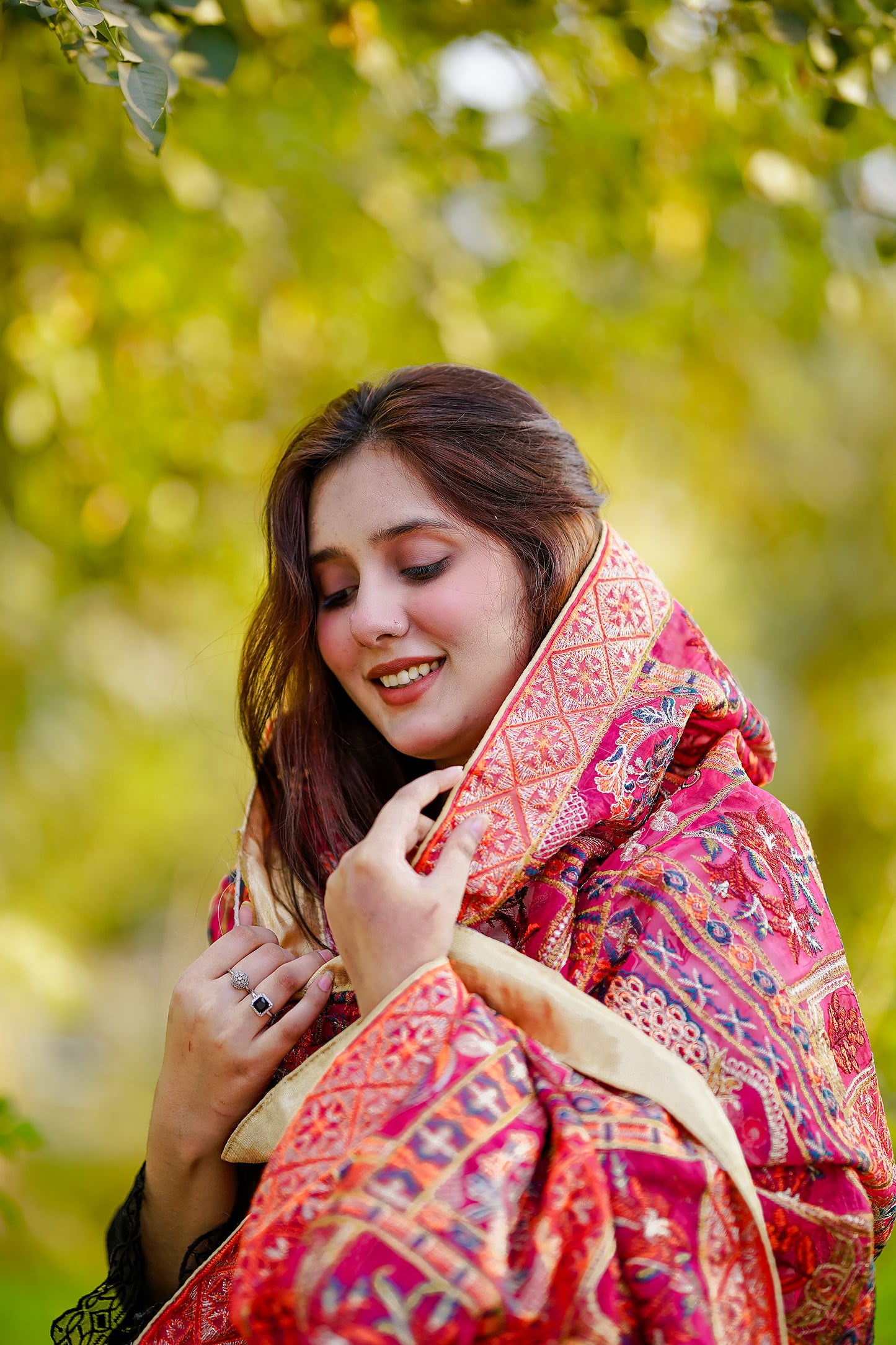 Red Embroidered Khaddar Phulkari Shawl