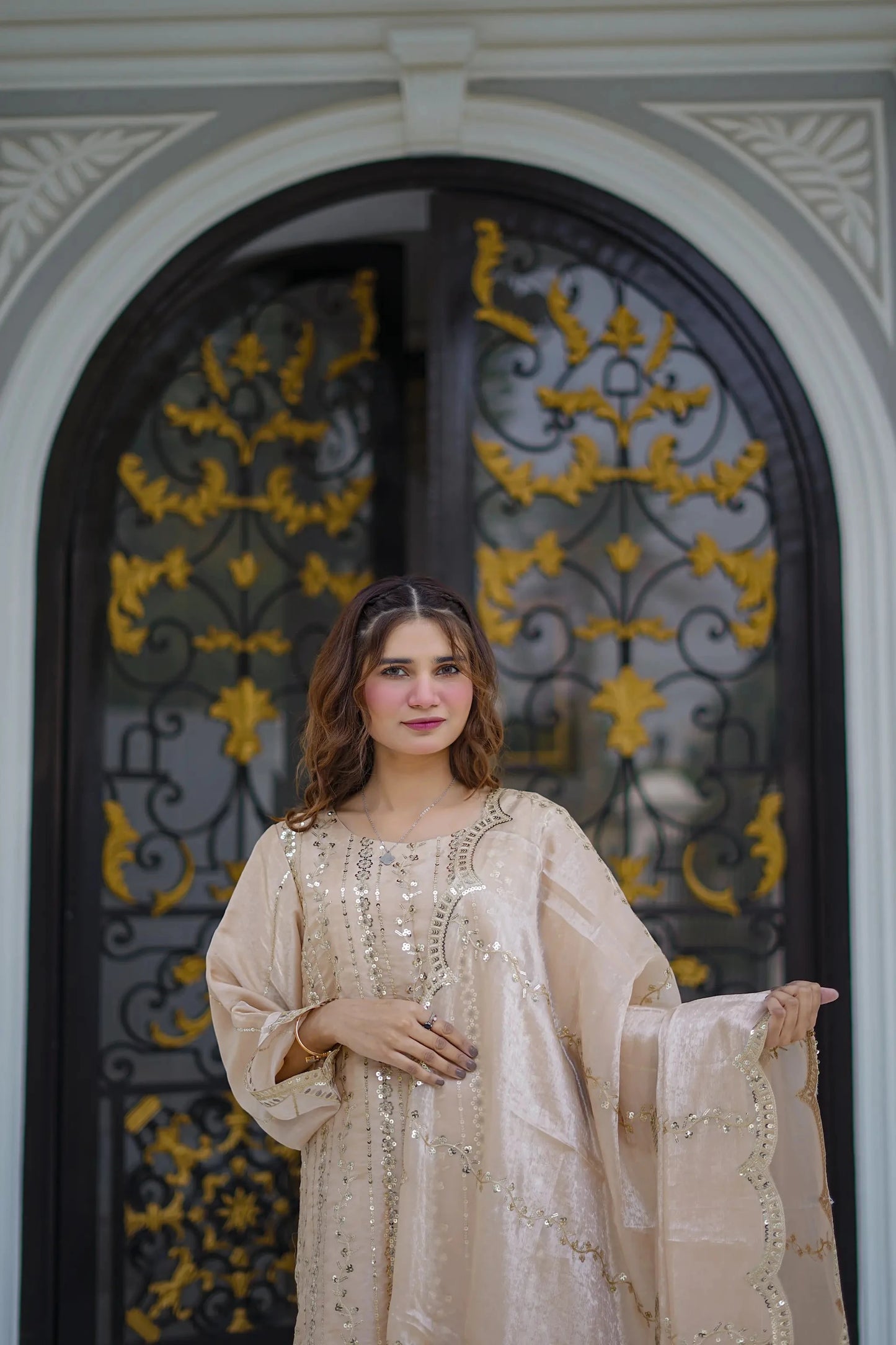 Mehré Golden Satin 3 Piece Suit